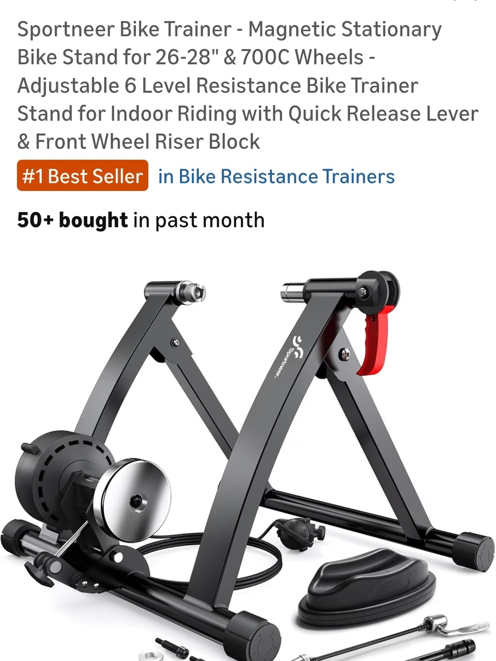 Sportneer Magnetic Bike Trainer in Black with Red Lever